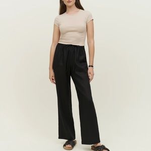 Reformation Olina Linen Pant, Black, Size Large